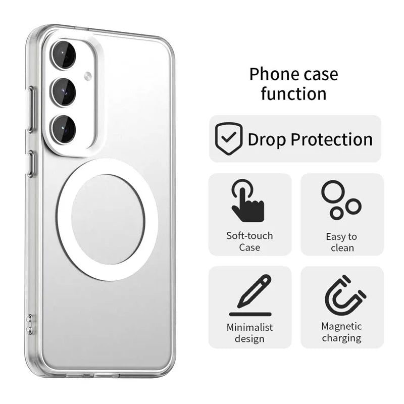 For Samsung A55 Case Cover Samsung Galaxy A55 Capa Transparent Annular Magnetic Matte Clear Wireless Charging Fundas Samsung A55