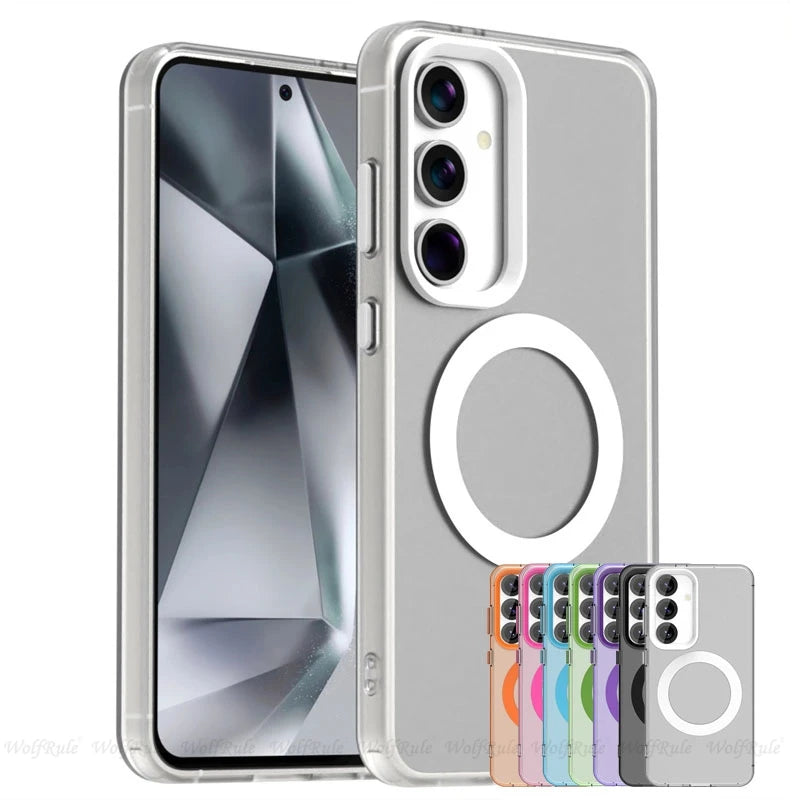For Samsung A55 Case Cover Samsung Galaxy A55 Capa Transparent Annular Magnetic Matte Clear Wireless Charging Fundas Samsung A55