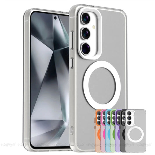 For Samsung A55 Case Cover Samsung Galaxy A55 Capa Transparent Annular Magnetic Matte Clear Wireless Charging Fundas Samsung A55