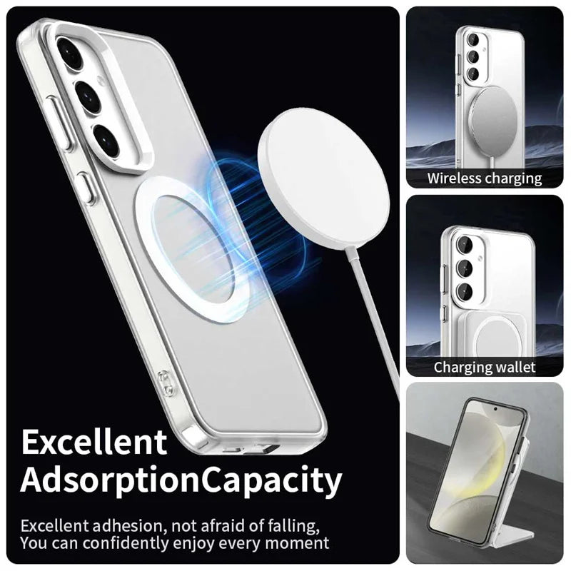 For Samsung A55 Case Cover Samsung Galaxy A55 Capa Transparent Annular Magnetic Matte Clear Wireless Charging Fundas Samsung A55